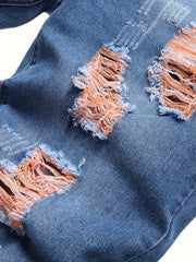 Slim Fit Ripped Jeans Men Distressed Denim Pants