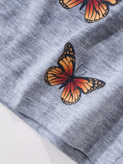 Girls Butterfly Graphic T shirt & Shorts Set for Summer Party