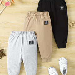 Baby Boys Solid Cotton Sweatpants 3pcs Set