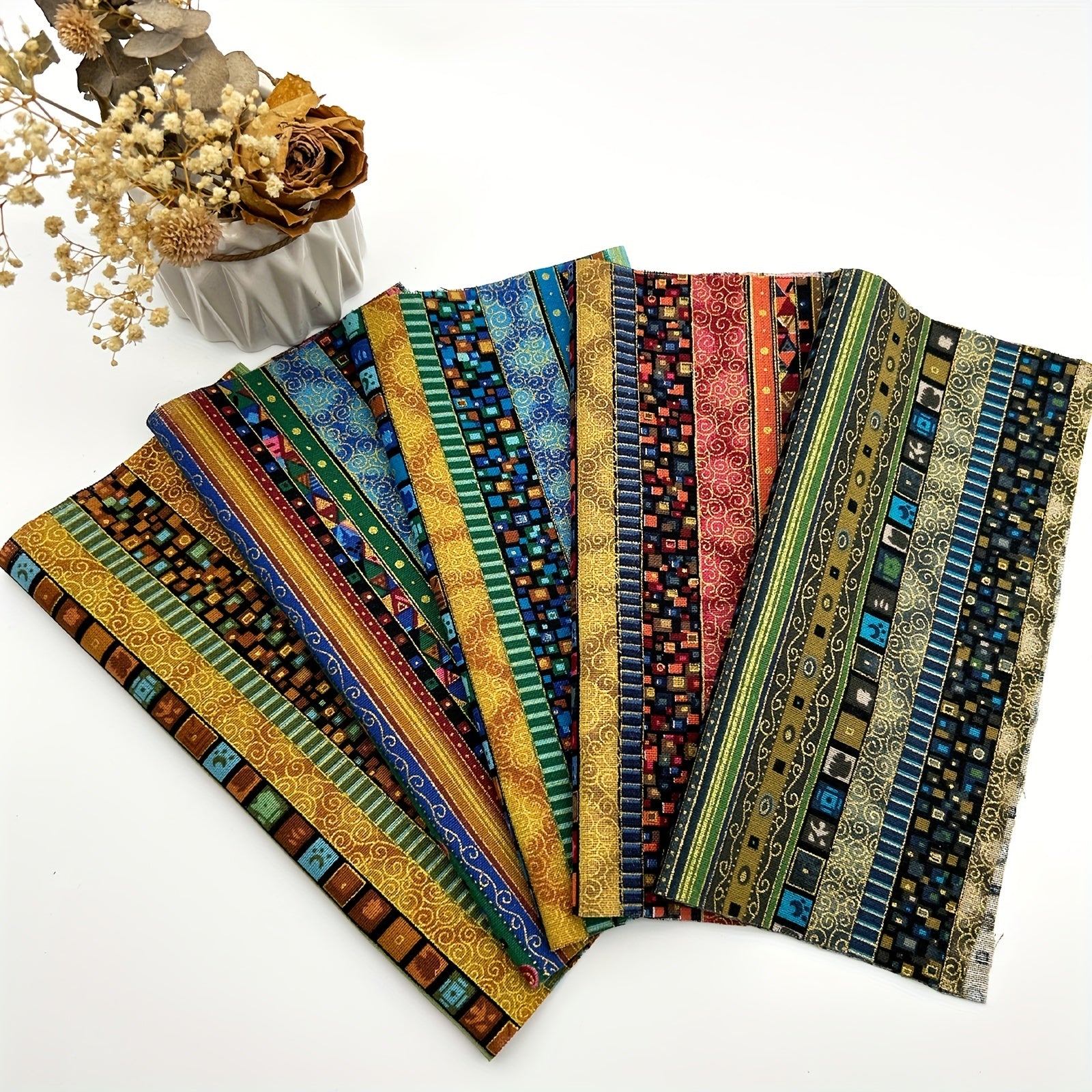 5pcs Cotton Craft Fabric Bundle Squares Ethnic Style Pattern Patchwork Set