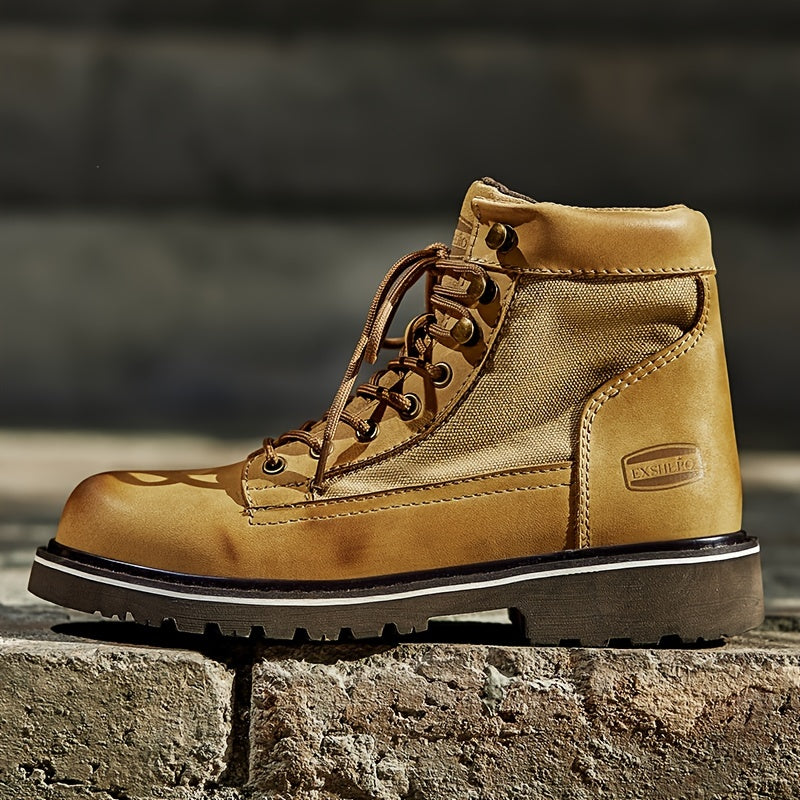 EXSHERO Men's Retro Cowhide Leather Warm Lace Up Boots Winter