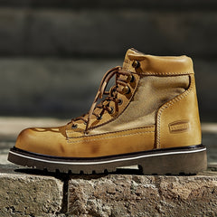 EXSHERO Men's Retro Cowhide Leather Warm Lace Up Boots Winter