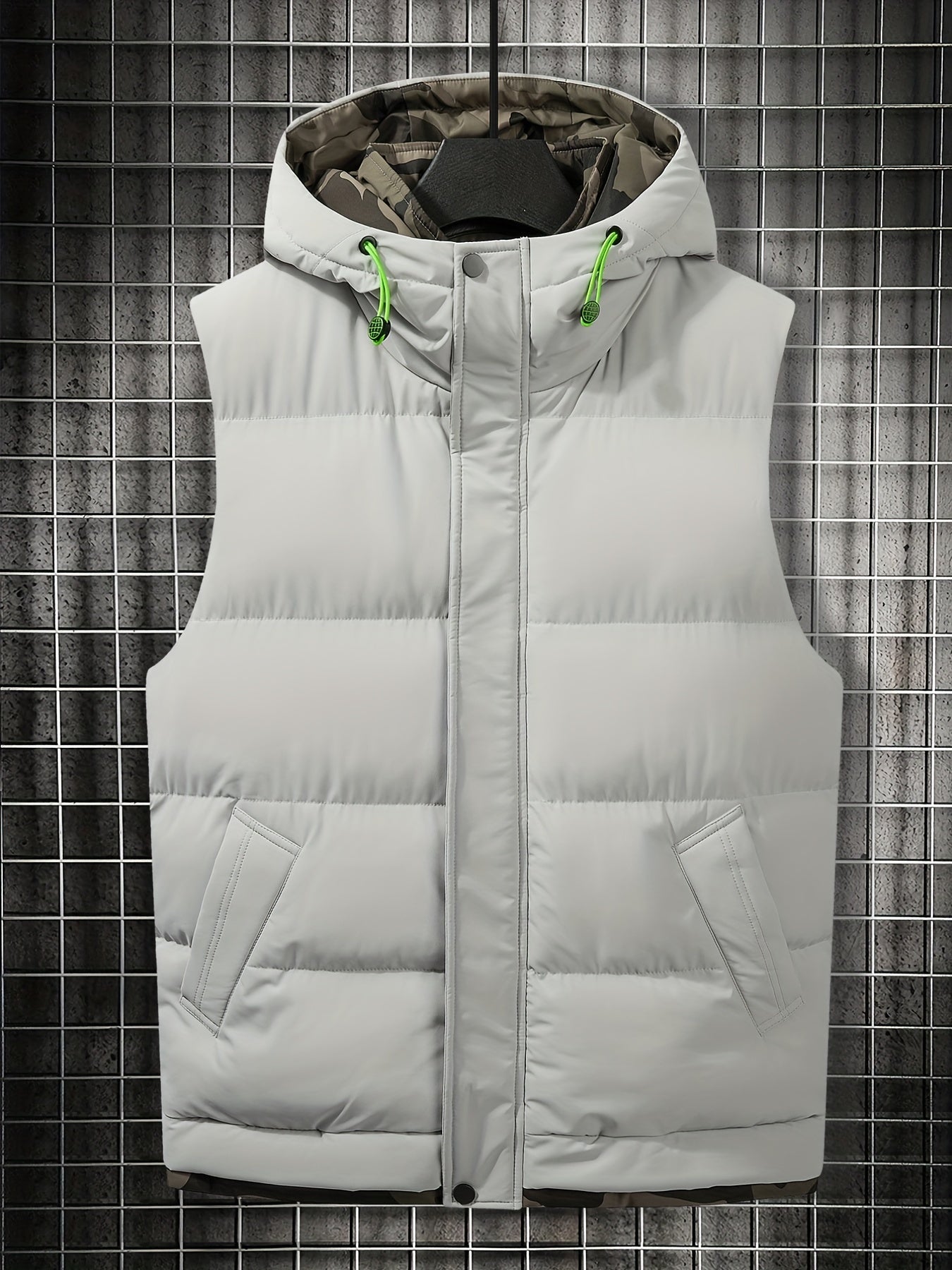 Winter Hooded Vest Men's Zip Up Vest with Pockets