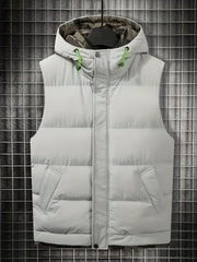 Winter Hooded Vest Men's Zip Up Vest with Pockets