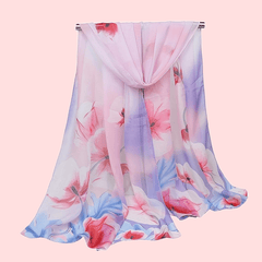 Chiffon Large Flower Print Scarf Colorful Thin Shawl Women