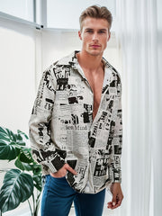 Men's Newspaper Print Casual Shirt