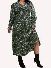 Casual Dress Women's Plus Ditsy Print Lantern Sleeve Dress