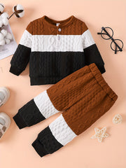 Baby Boy Long Sleeve Twisted Knit Sweatshirt Sweatpants Set