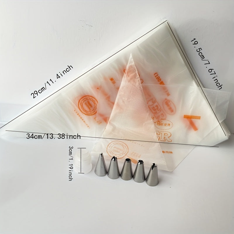 100pc Disposable Pipping Bags with Optional Tips - Pastry Bags and Tips Set