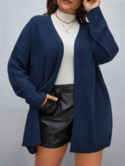 Solid Knit Long Cardigan Women's Plus High Stretch Casual Knitwear