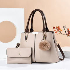 Classic Tote Bag With Clutch - Pom Pom Shoulder Bag