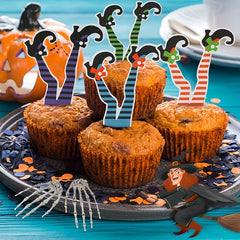 12pcs Halloween Witch's Boot Cake Topper Set Cupcake Decorations