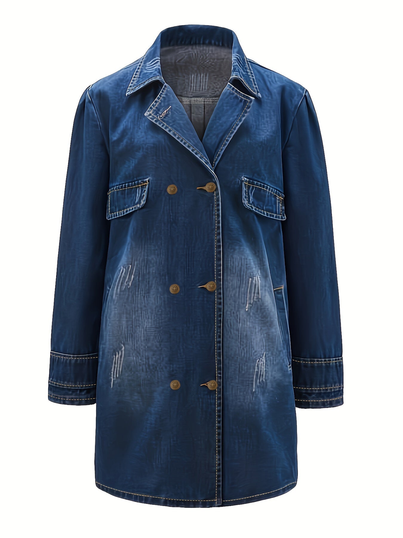 Denim Double Breast Top Women's Casual Oversized Lapel Collar