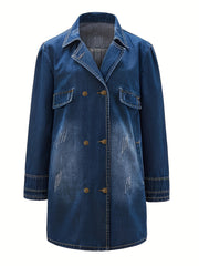 Denim Double Breast Top Women's Casual Oversized Lapel Collar