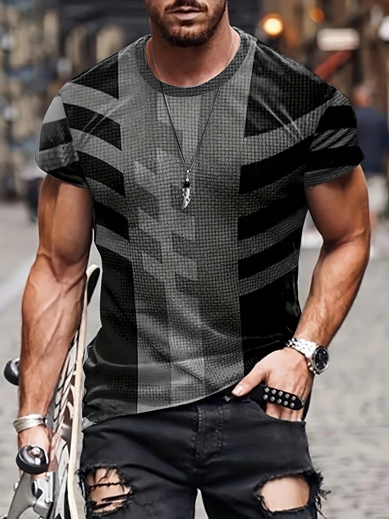 Vintage Style Printed T shirt Men's Casual Street Style Tee Shirt