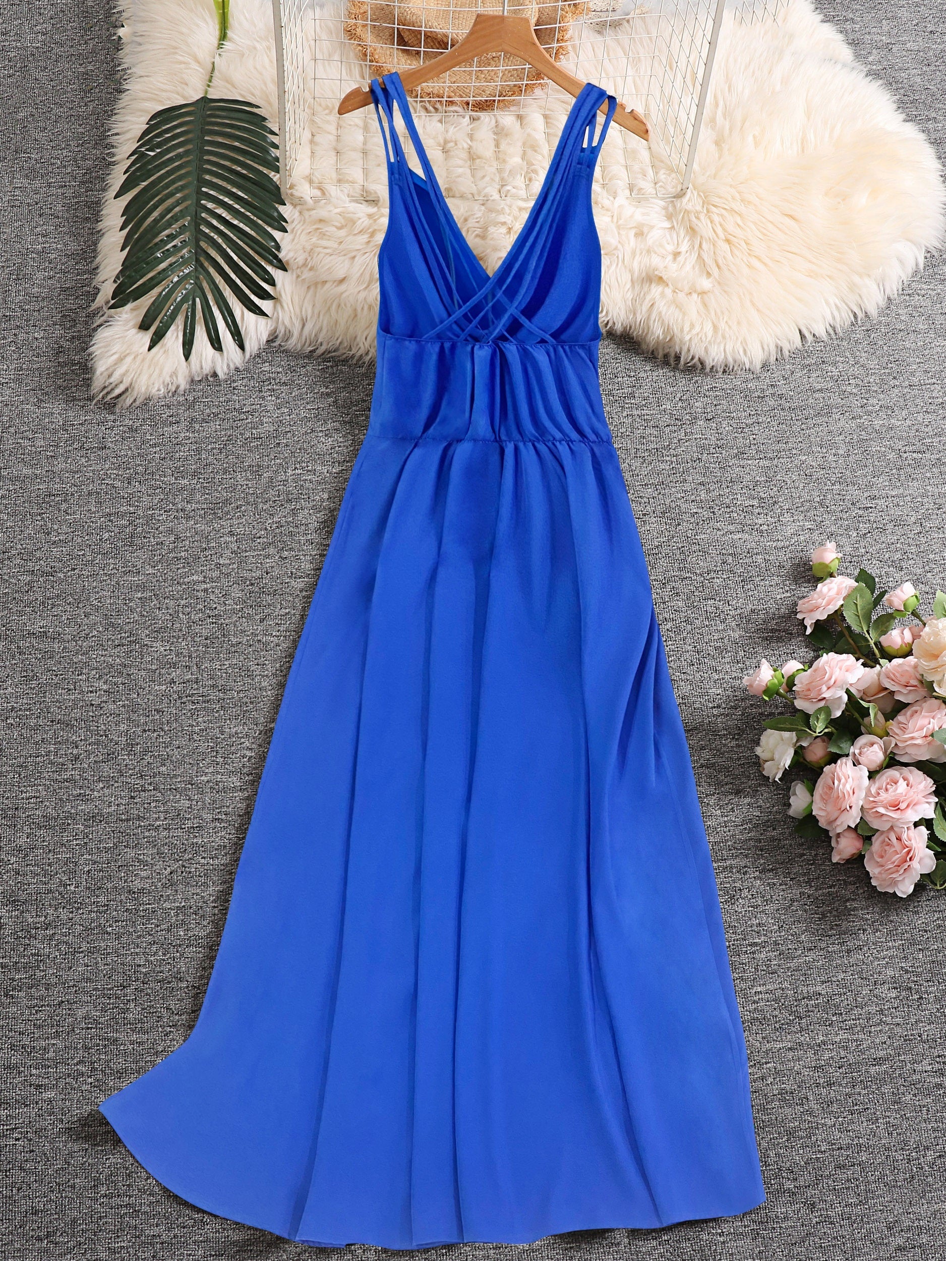 Plus Floral & Scarf Print Criss Cross V Neck Nipped Waist Cami Dress
