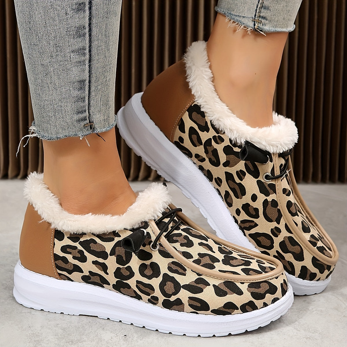 Leopard Print Snow Shoes Women's Winter Ankle Boots