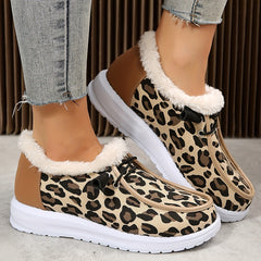 Leopard Print Snow Shoes Women's Winter Ankle Boots