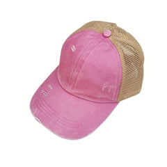 Ribbed Mesh Distressed Cap Sun Protection