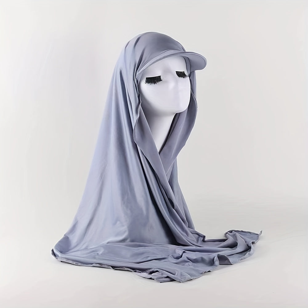 Solid Baseball Cap With Scarf Elastic Hijab Women Ramadan Head Wrap Turban Hats