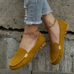 Women Slip On Leather Loafers Metal Decor Flats Shoes