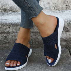 Women's Breathable Knit Slide Sandals Cut Out Comfy Non Slip Shoes