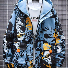 Graffiti Mid Length Windbrkr Hoodie Jacket Men's Women's Same