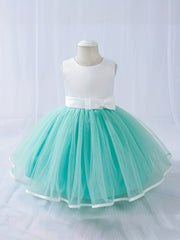 Girls Mesh Puffy Skirt Sleeveless Party Dress with Bow