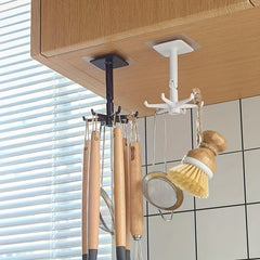 6-Hook Under Cabinet Utensil Holder, 360 Rotatable Kitchen Hooks