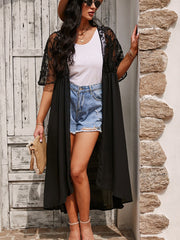 Floral Mesh Lace Crochet Cardigan Kimono Beach Cover Up Long Dress