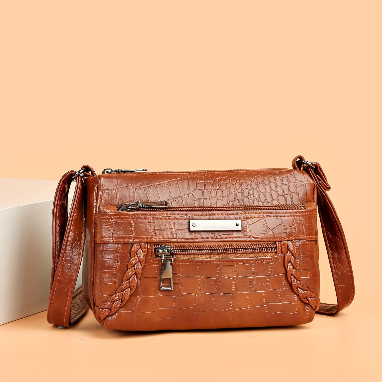 Vintage Croc Embossed Shoulder Bag for Women