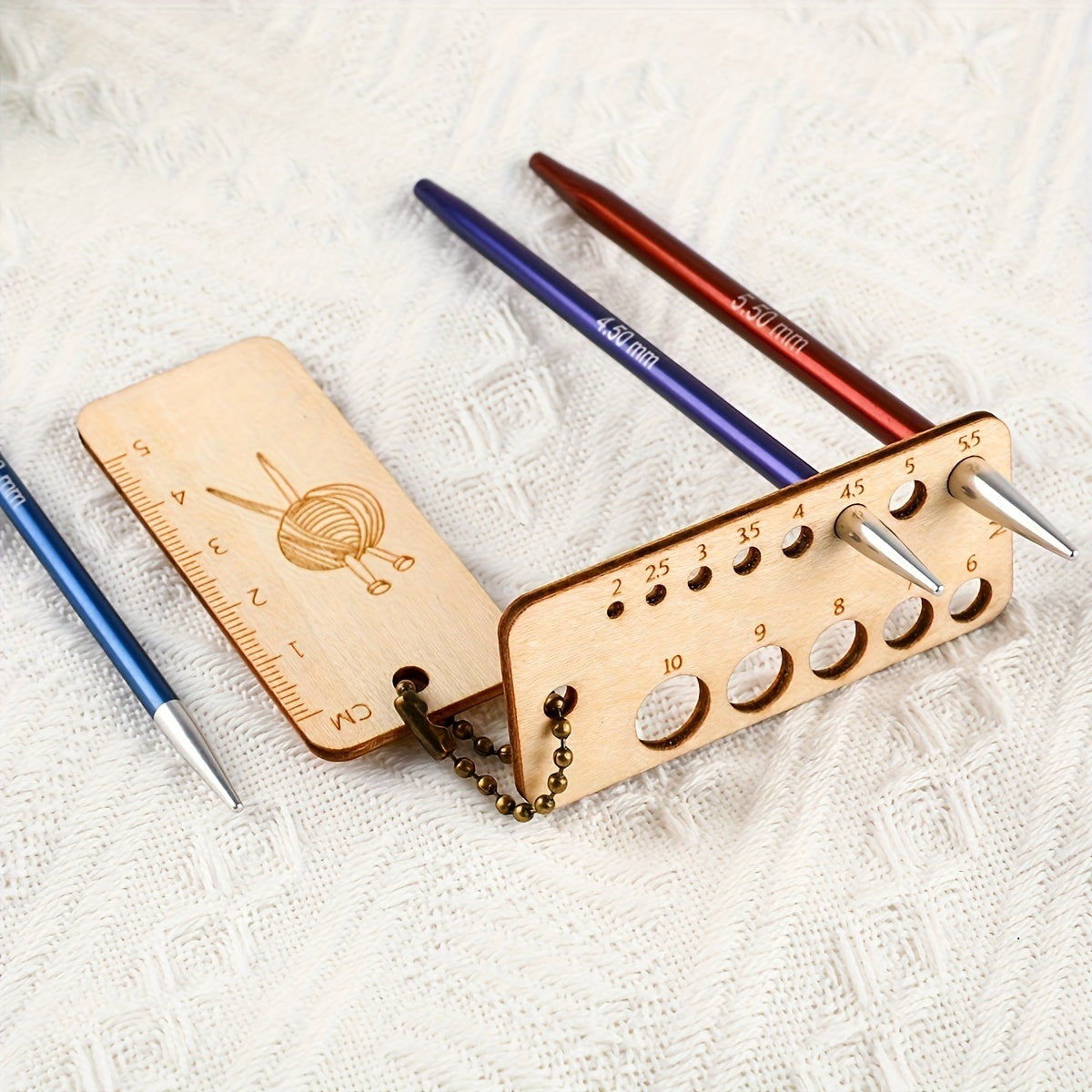 Wooden Sweater Needle Ruler Gauge Knitting Crochet Measurement Tool