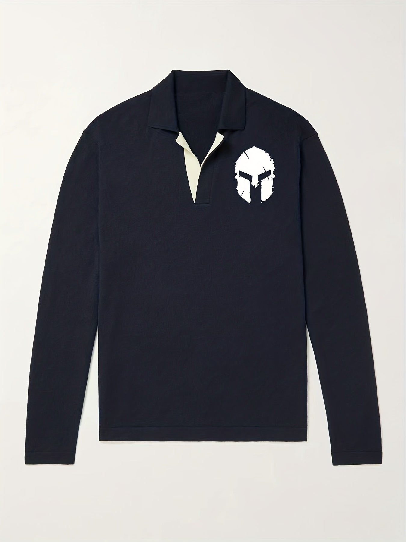 Warrior Helmet Pattern Knit Polo Shirt Men's Casual Lapel Sweater