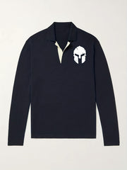 Warrior Helmet Pattern Knit Polo Shirt Men's Casual Lapel Sweater