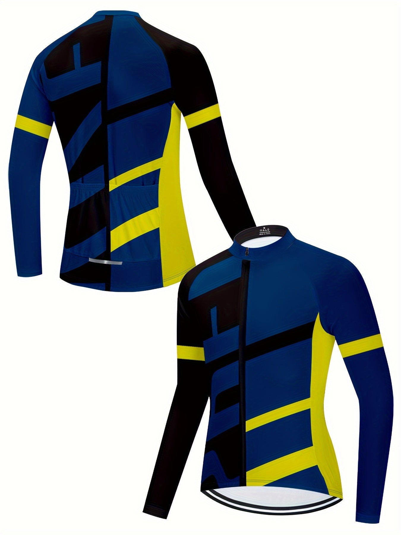 Men's Block Zipper Cycling Jersey Stretch Breathable Long Sleeve T-shirt