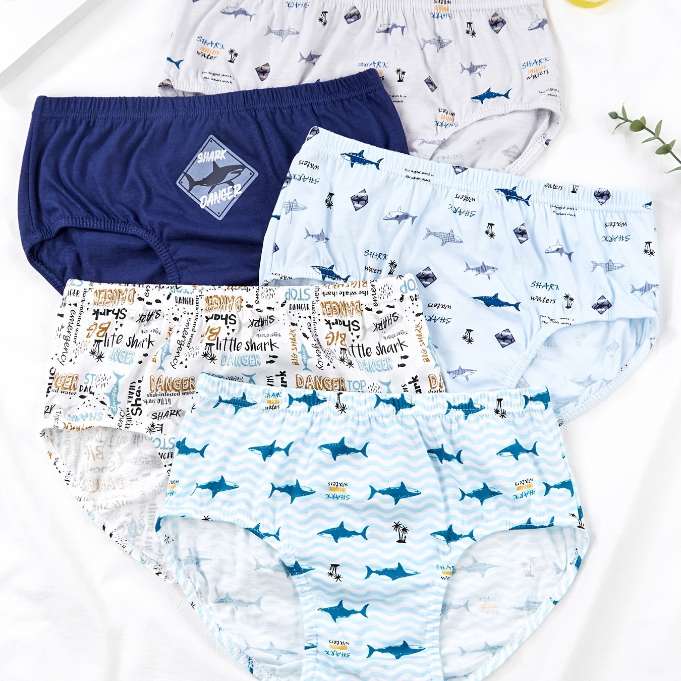 5pcs Boys Shark Print Boxer Briefs Cotton Underwear