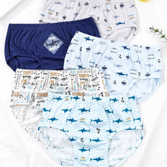 5pcs Boys Shark Print Boxer Briefs Cotton Underwear