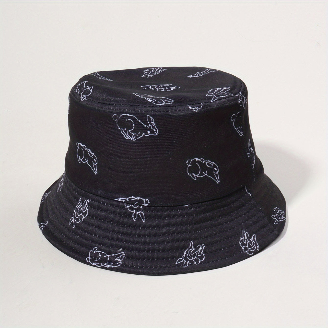 Running Rabbit Print Bucket Hat Casual Basin Hats Outdoor Sunscreen Beach Hats