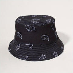 Running Rabbit Print Bucket Hat Casual Basin Hats Outdoor Sunscreen Beach Hats