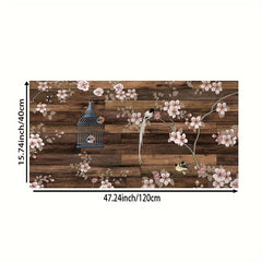 Wooden Striped Area Rug Flower And Bird Pattern Carpet Machine Washable