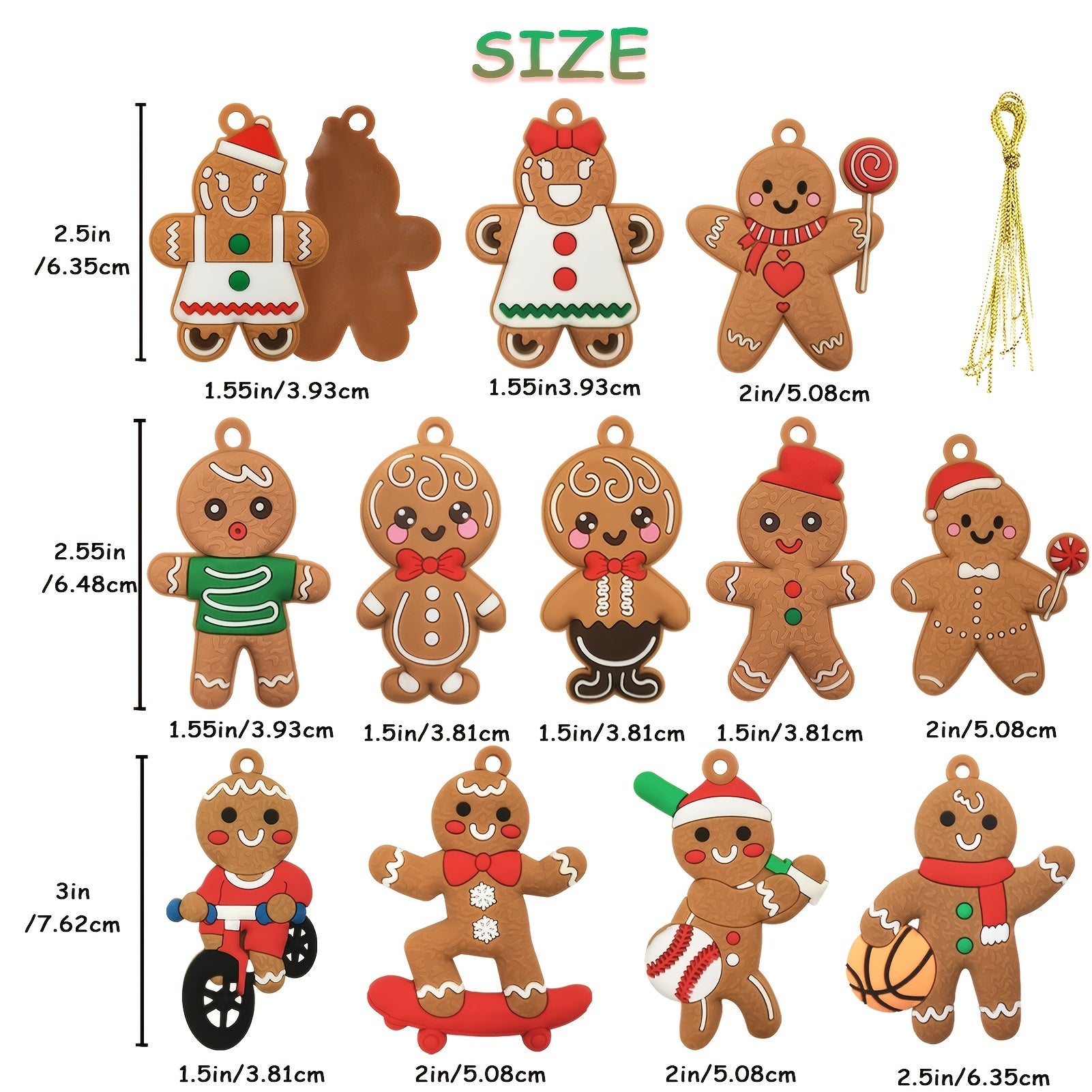 12pcs Christmas Gingerbread Man Ornaments Assorted Plastic Figurines