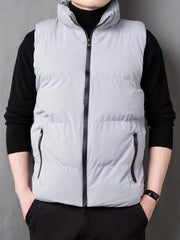 Men's Zip Up Pockets Stand Collar Winter Vest