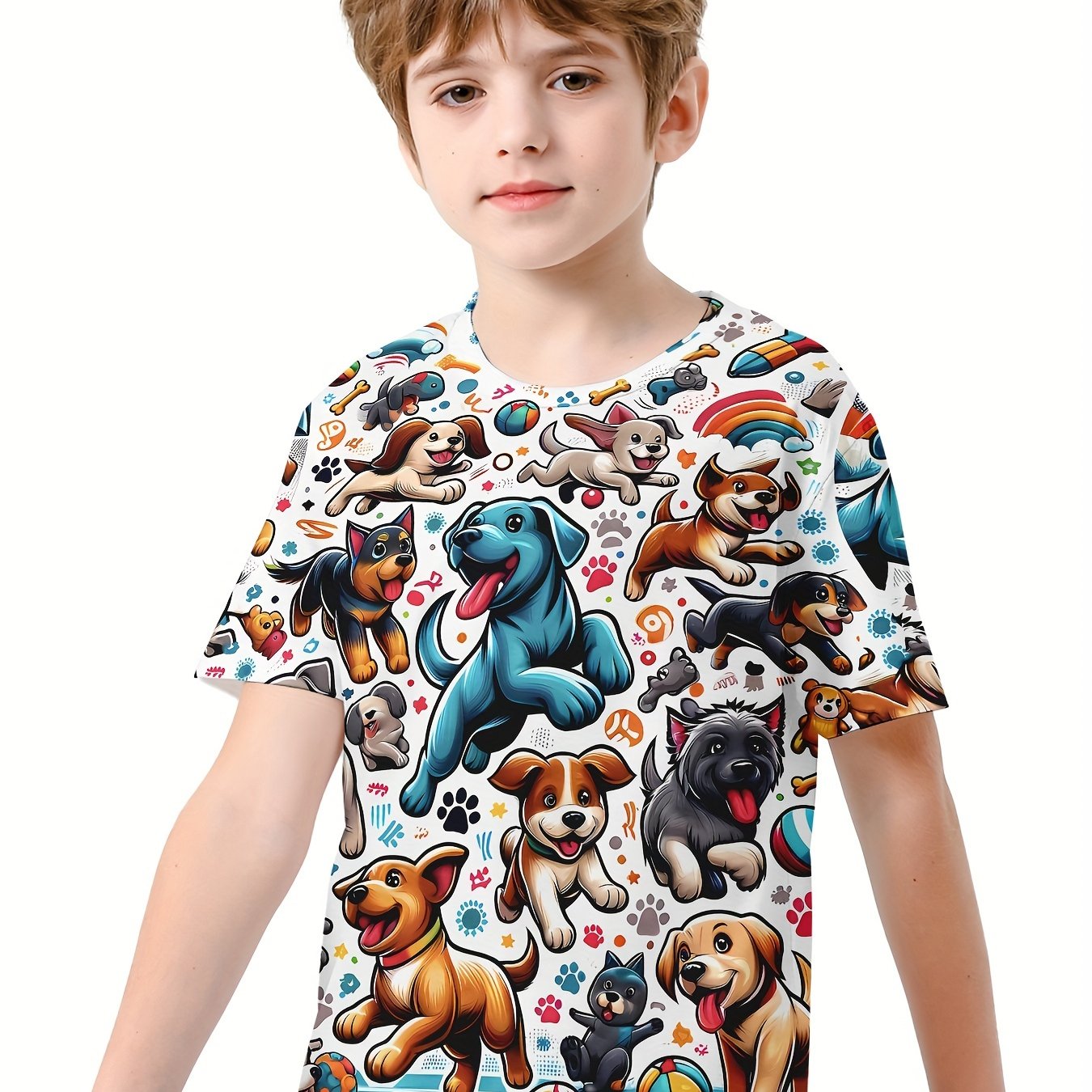 Puppy 3D Print Boy's Casual Tees Short Sleeve Crew Neck Comfy T shirt