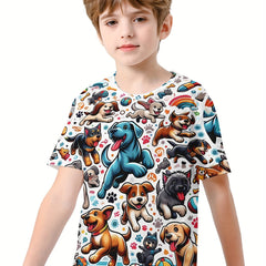 Puppy 3D Print Boy's Casual Tees Short Sleeve Crew Neck Comfy T shirt