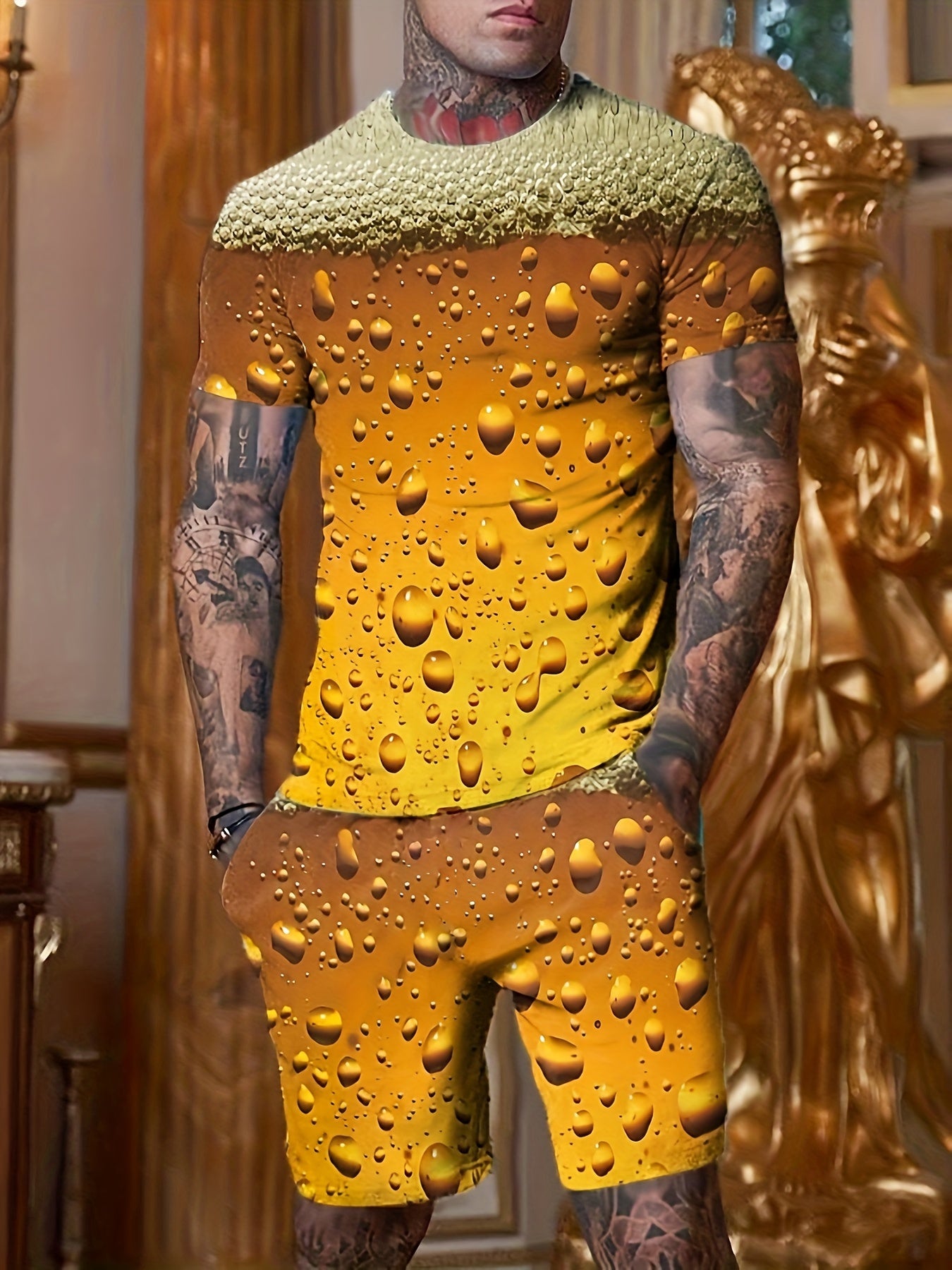 Beer 3D Pattern Men's 2 Piece T-Shirt & Shorts Set for Summer
