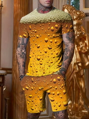 Beer 3D Pattern Men's 2 Piece T-Shirt & Shorts Set for Summer
