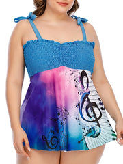 Tie Dye Graphic Print Shirred 2pcs Swimsuit Set