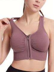 Zipper Racer Back Sports Bra High Impact Push Up Lingerie