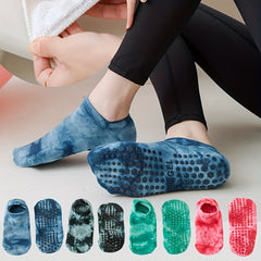 4 Pairs Tie Dye Yoga Short Grip Socks Non-slip Silicone Bottom Comfortable