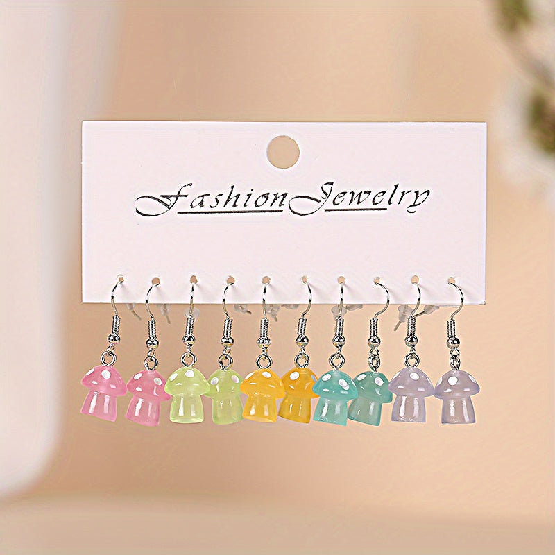 5 Pairs Colorful Mushroom Earrings Set for Kids Teen Girls Women